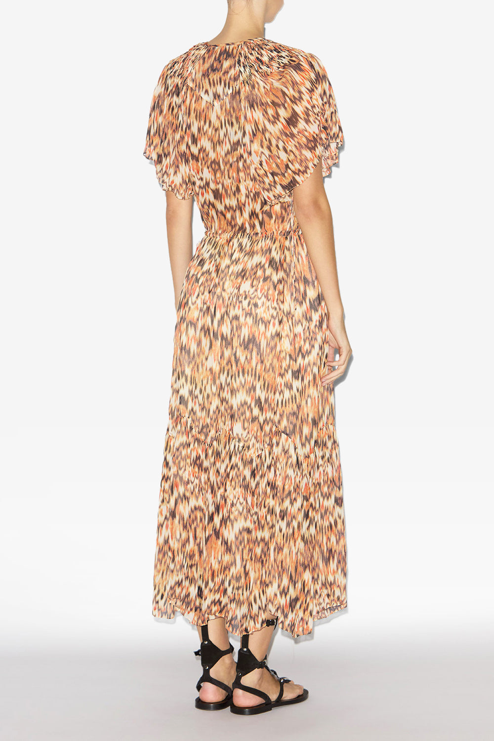 Odelia long printed silk dress - Orange - Woman - 4
