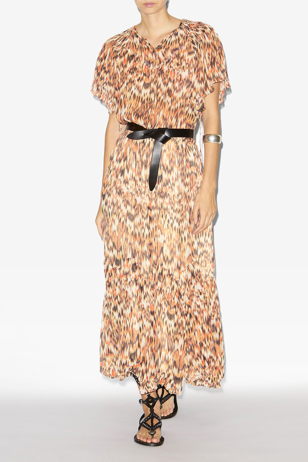 Odelia long printed silk dress - Orange - Woman - 2