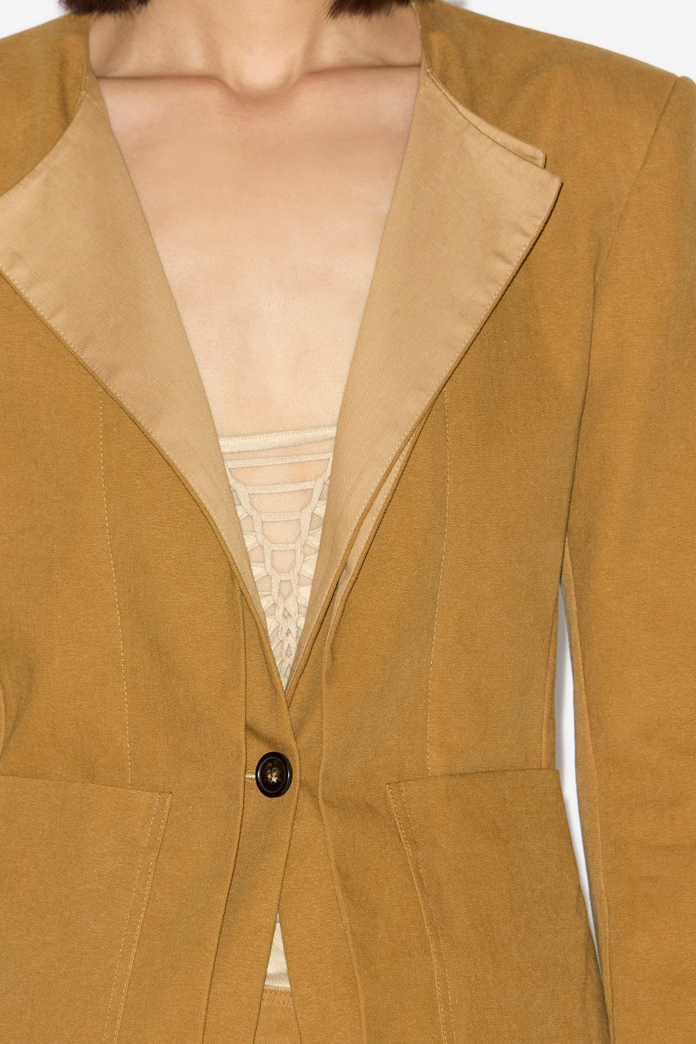 Francia collarless cotton jacket - Caramel - Woman - 3