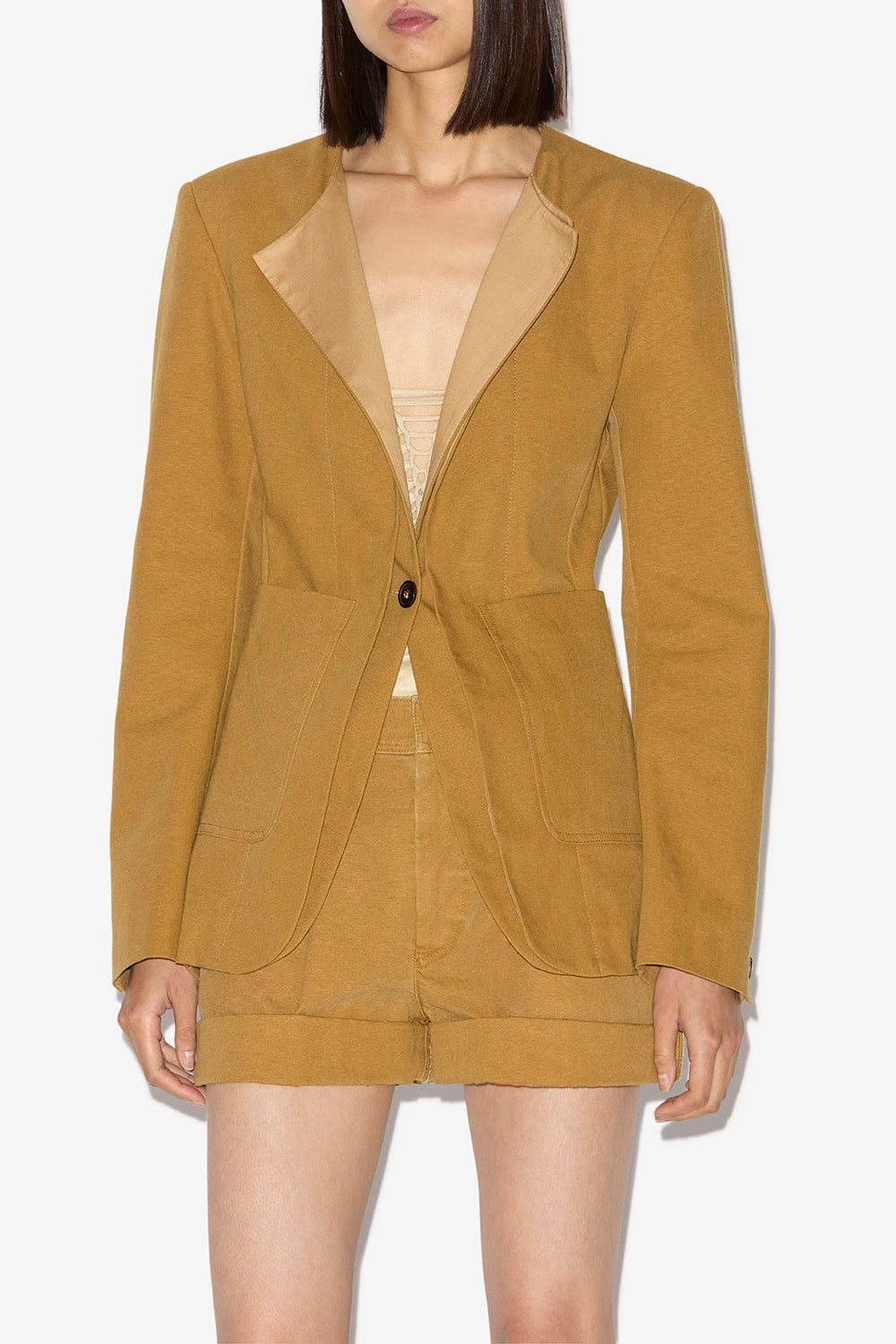 Francia collarless cotton jacket - Caramel - Woman - 4