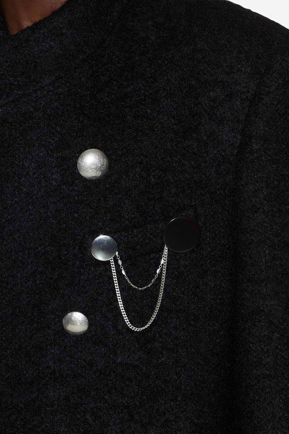 Petes double badge pin brooch - Black and silver - Man - 2