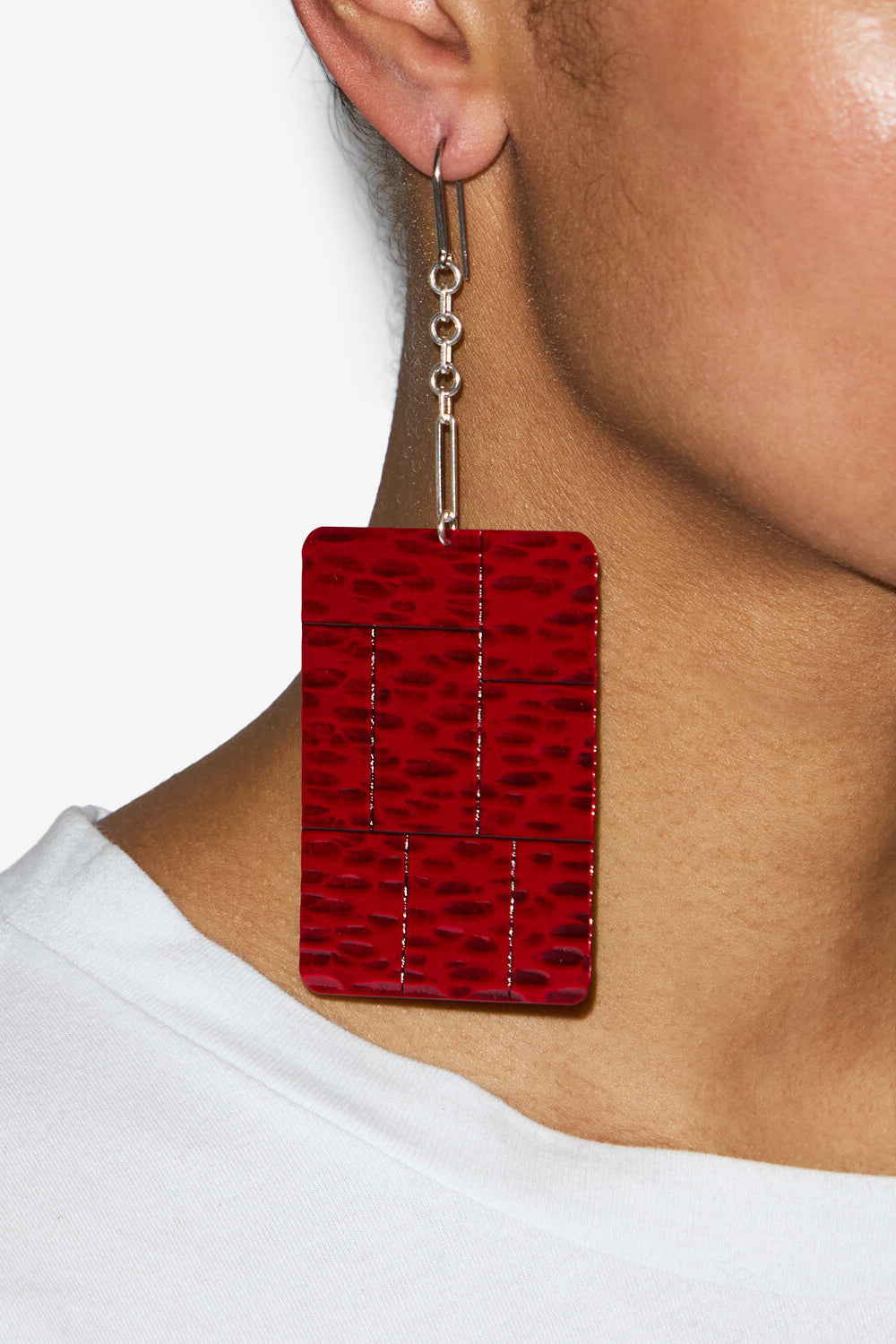 Blacke pendant plate earrings - Poppy red-silver - Woman - 2