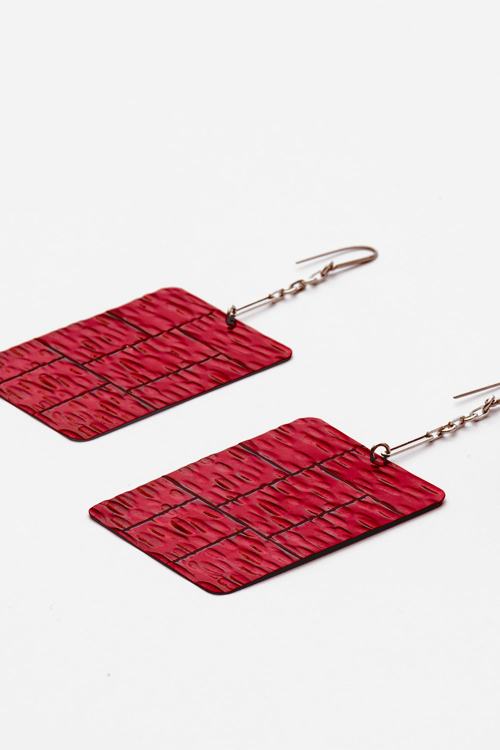 Blacke pendant plate earrings - Poppy red-silver - Woman - 3