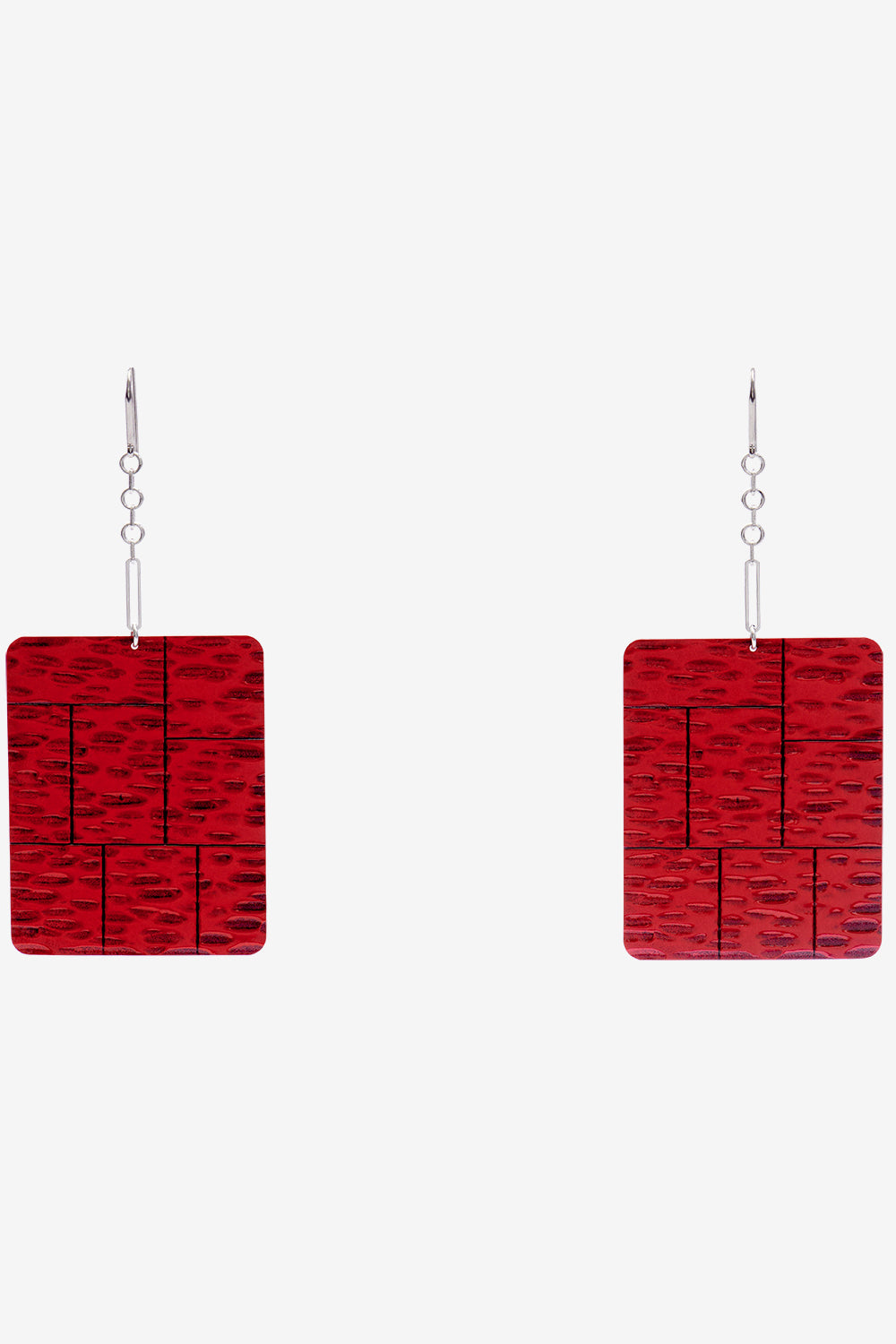 Blacke pendant plate earrings - Poppy red-silver - Woman - 1