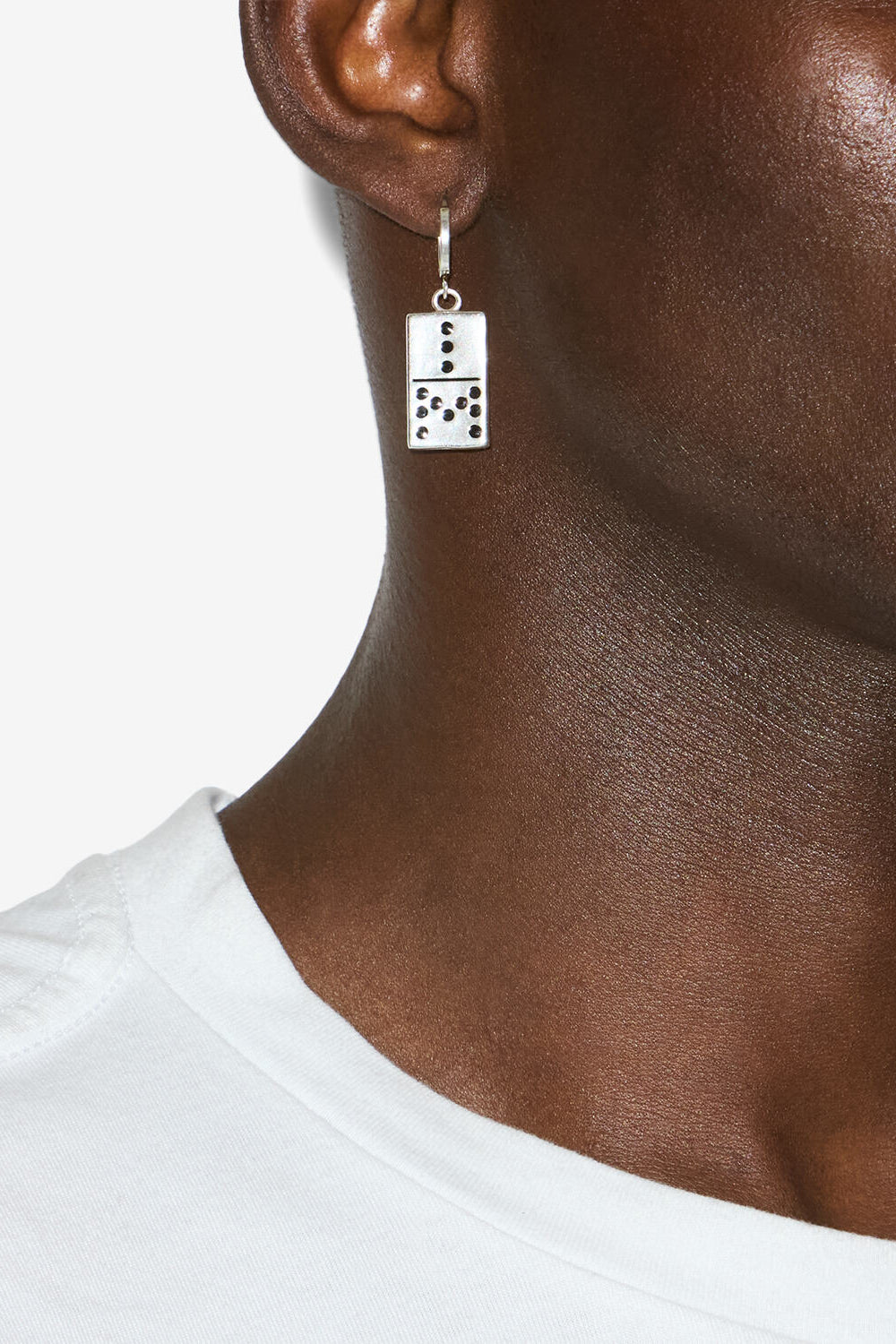 Alby domino pendant earring - Black and silver - Man - 2