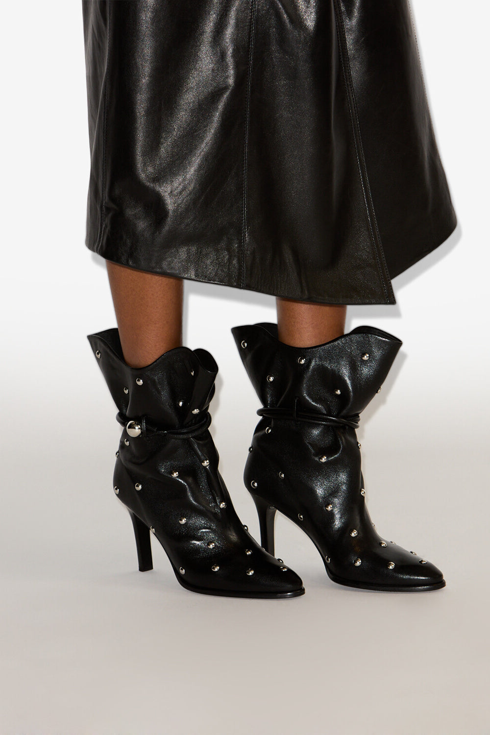 Boots en cuir avec studs lolya - Noir et argenté - Woman - 5