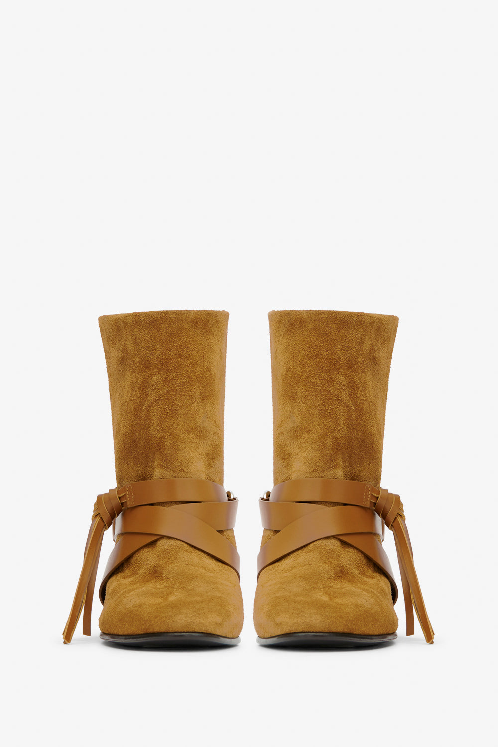 Botas bajas planas de piel de terciopelo rejen - Cognac - Woman - 4