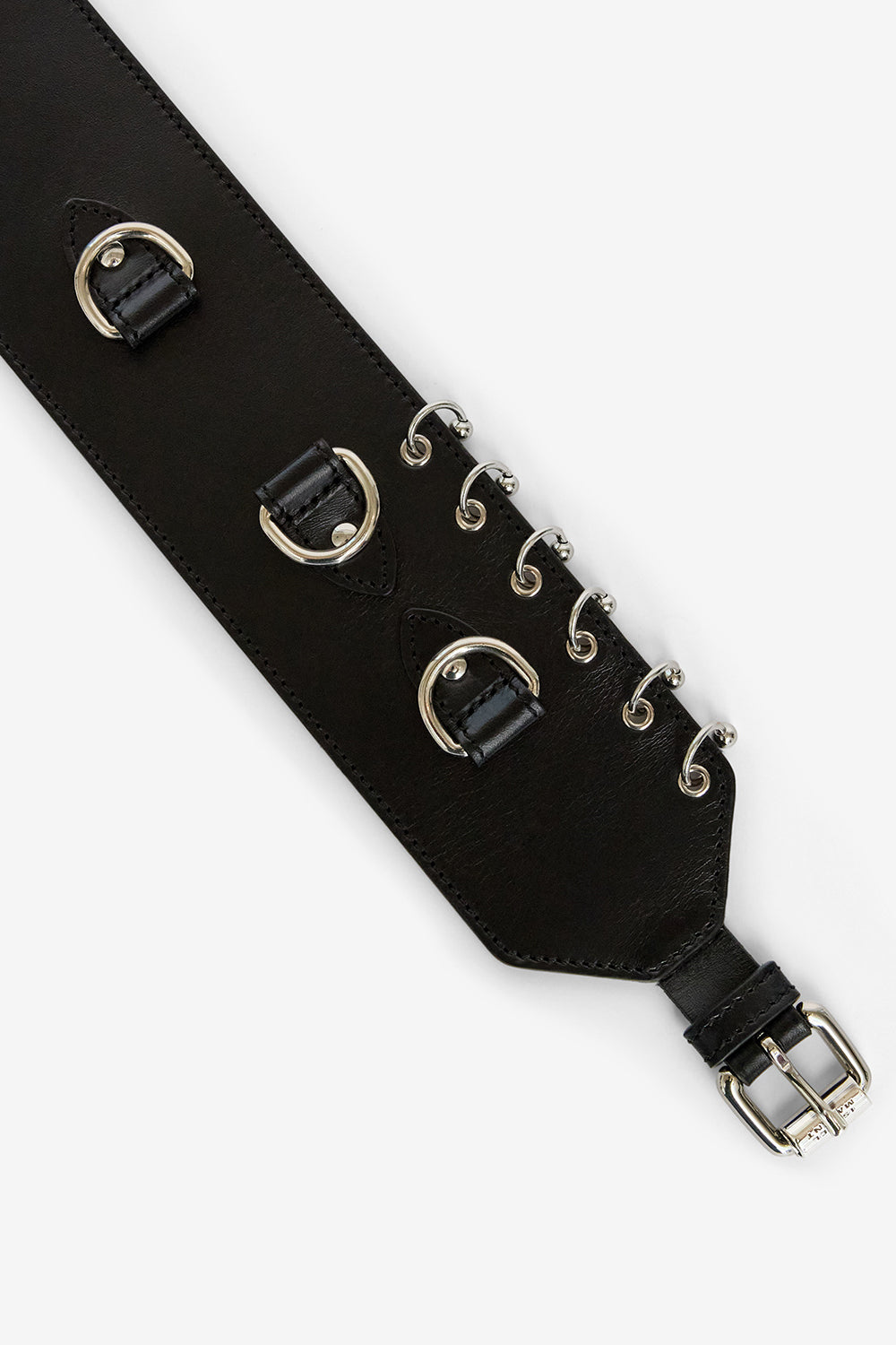 Cintura larga in pelle brighton con anelli - Black and silver - Woman - 3