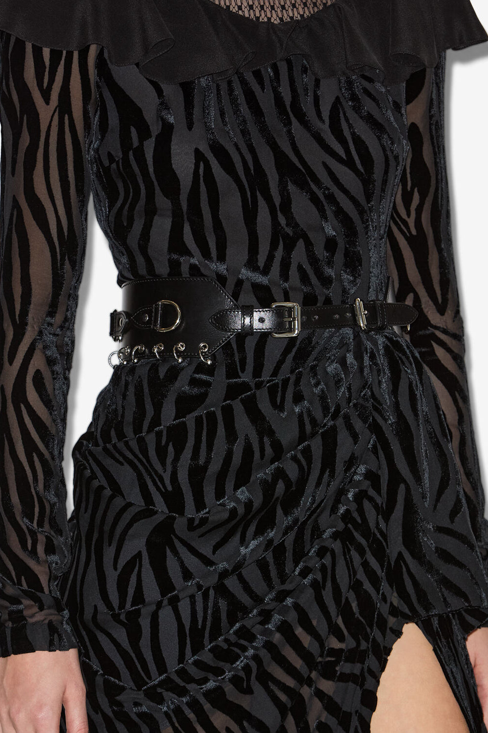 Cintura larga in pelle brighton con anelli - Black and silver - Woman - 4