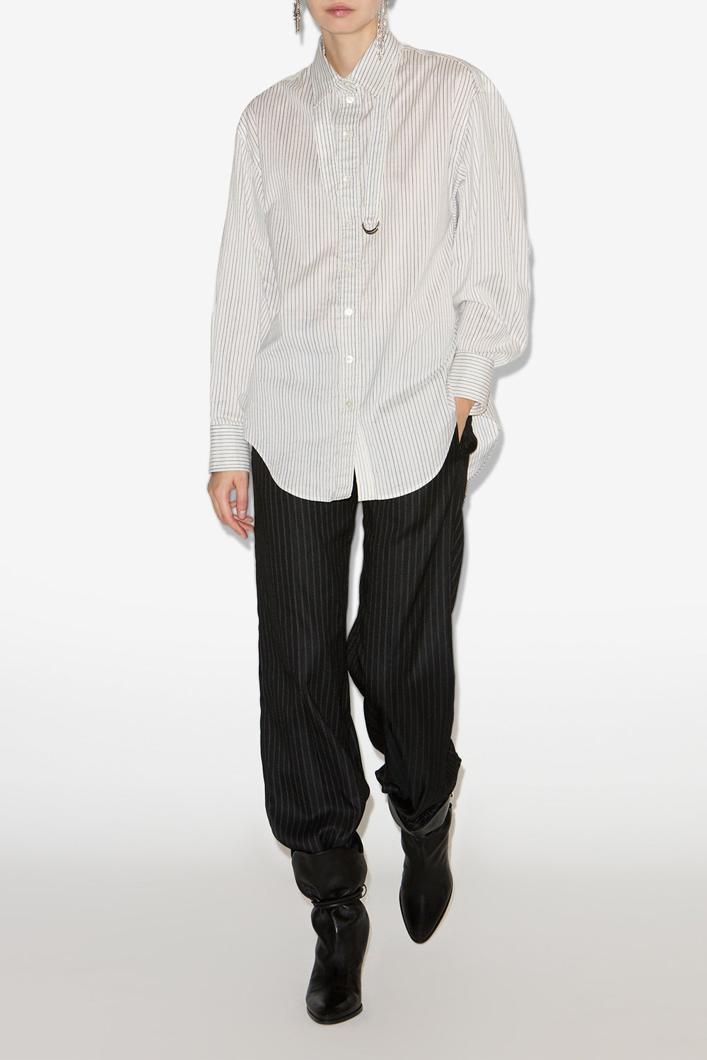 Aurora striped cotton and silk shirt - Ecru and black - Woman - 2