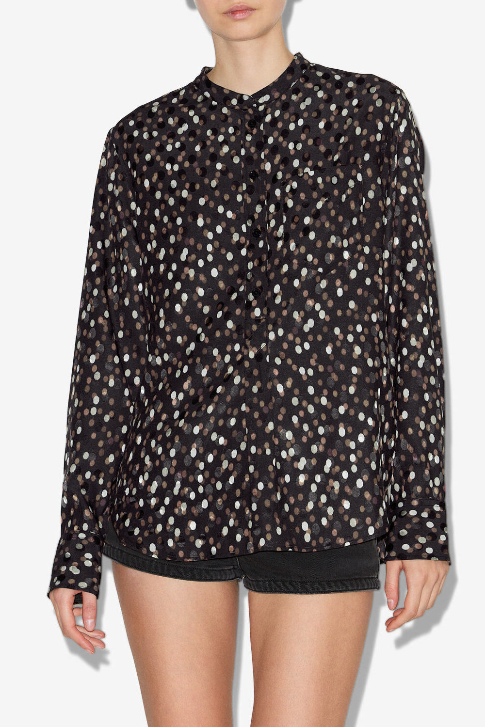 Blouse en soie imprimée pois - Noir-rouge - Woman - 4