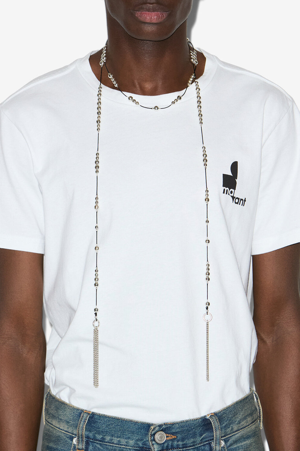 Bob bead and pompom scarf - Black and silver - Man - 2