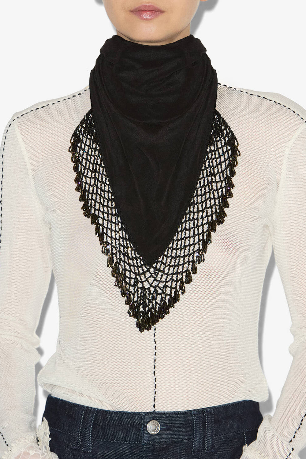 Ezane silk and crochet scarf - Black - Woman - 1