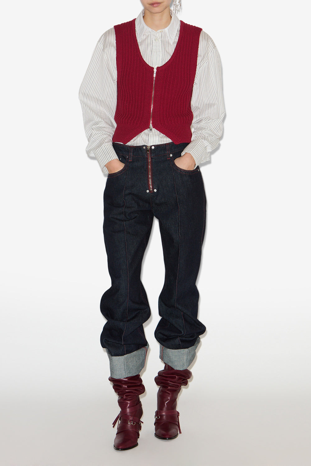 Devima tubular knit vest - Deep red - Woman - 2