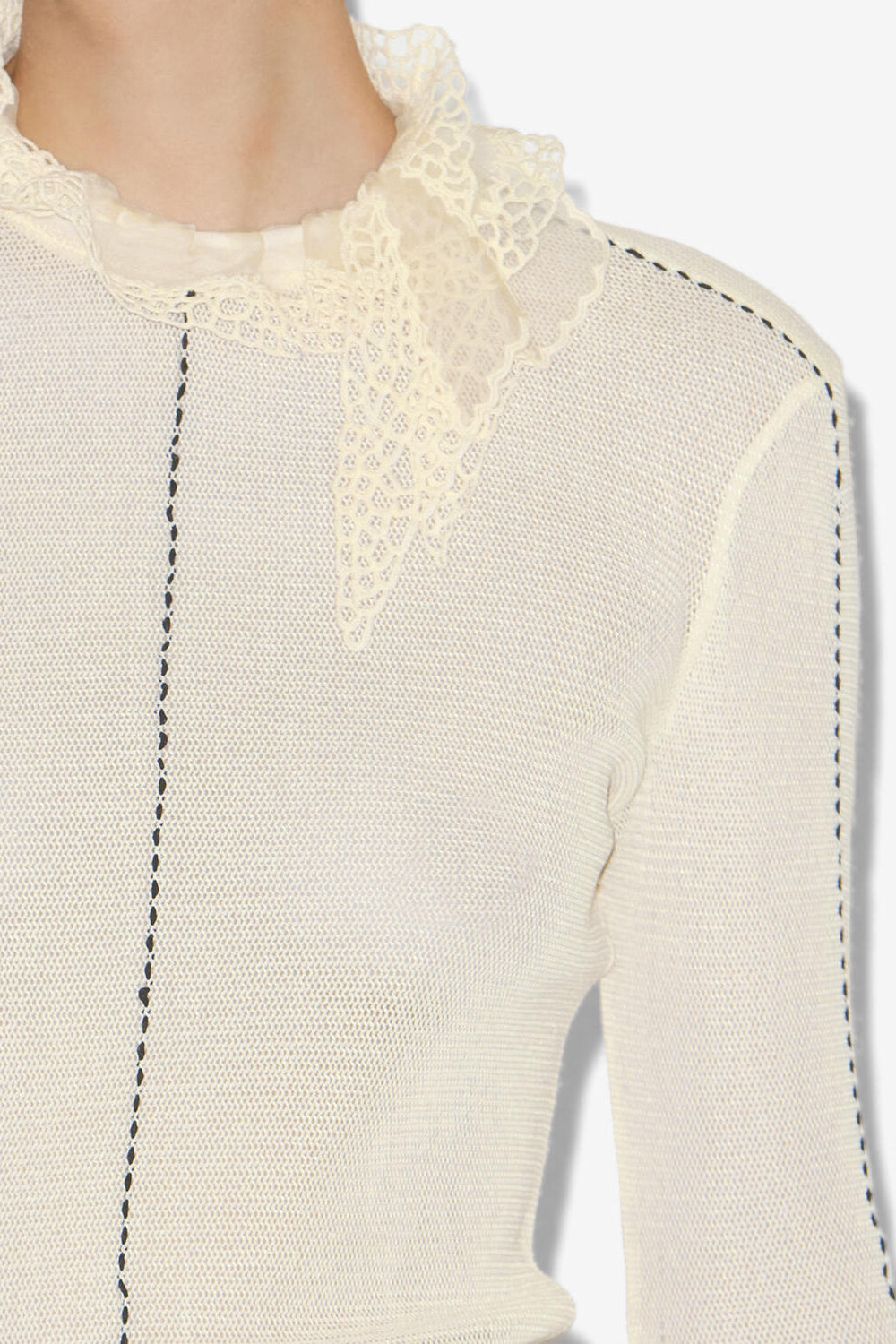 Sarah long-sleeve fine knit top - Ecru - Woman - 3