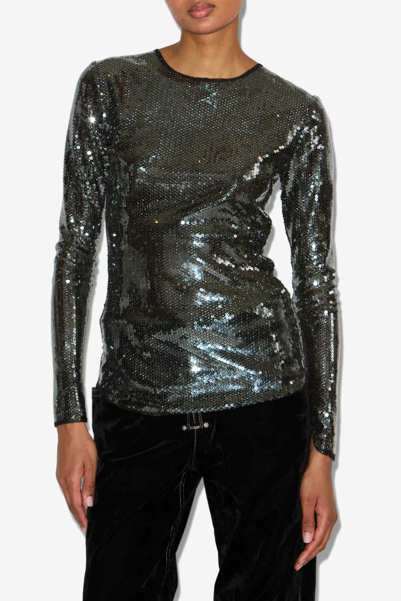 Top a maniche lunghe hilda con lustrini - Gun metal - Woman - 3