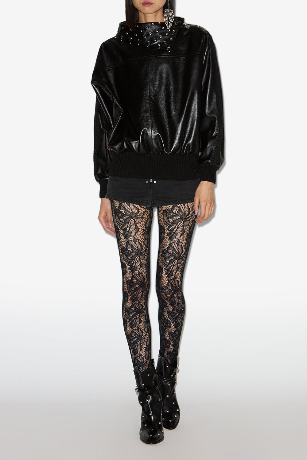 Cendrine leather sweatshirt - Black - Woman - 2