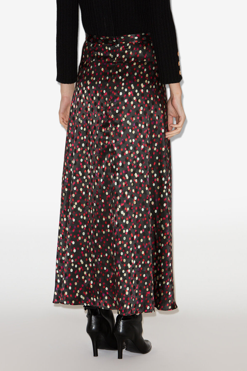 Sakura long printed silk skirt - Black-red - Woman - 5