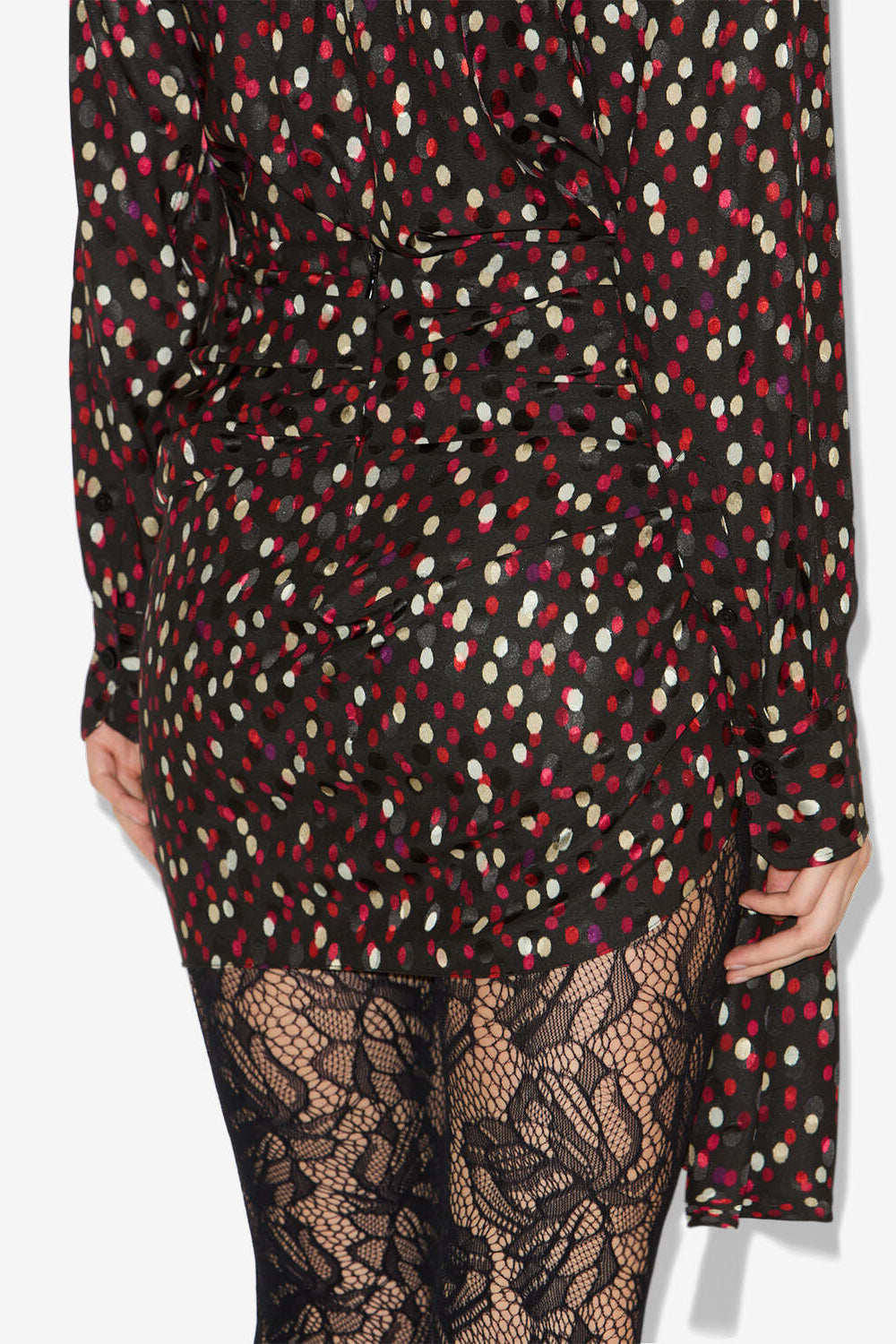 Jupe courte drapée ovia en soie - Noir-rouge - Woman - 5