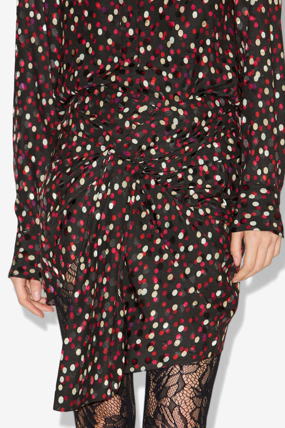 Jupe courte drapée ovia en soie - Noir-rouge - Woman - 4