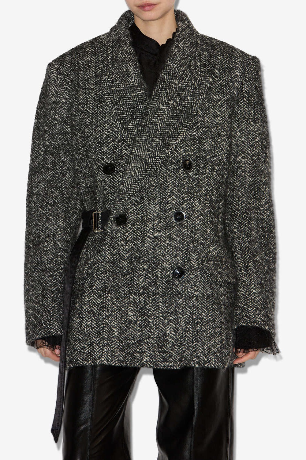 Ezzia short virgin wool jacket - Black and ecru - Woman - 4