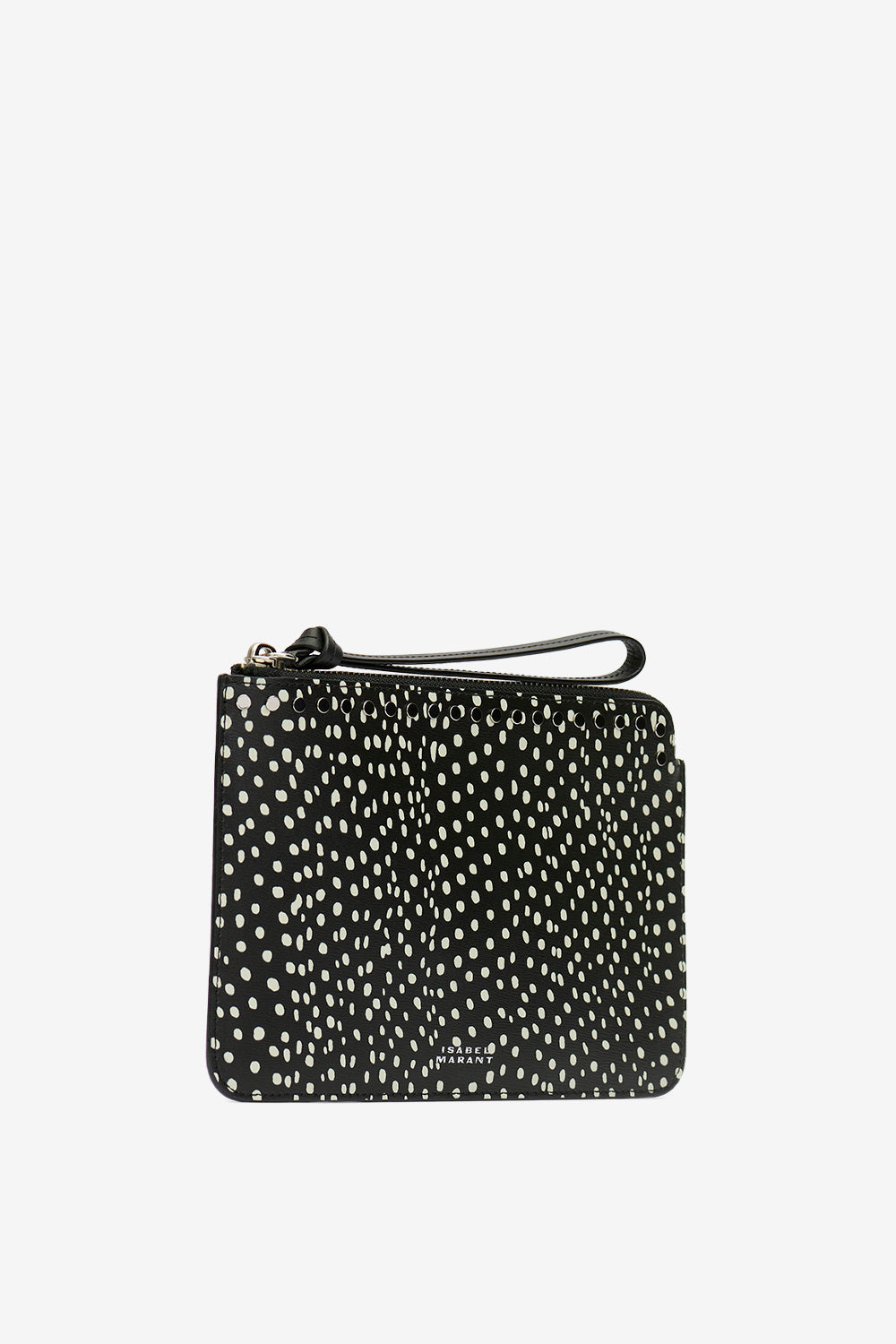 Flat pouch printed leather clutch bag - Black and ecru - Woman - 4