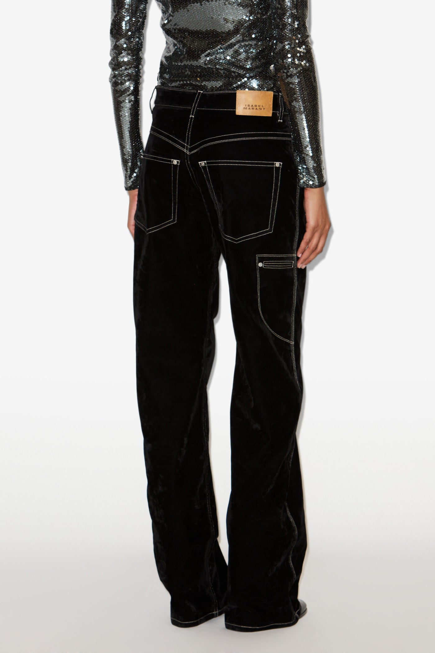 Stelyna wide-leg velvet style denim jeans - Black - Woman - 5