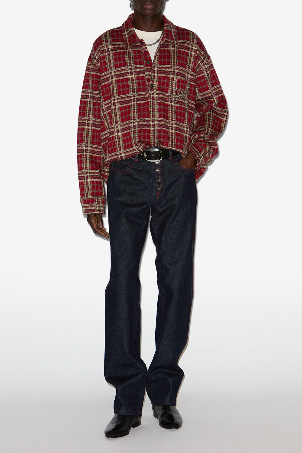 Camisa con estampado de tartán orelien - Deep red - Man - 2