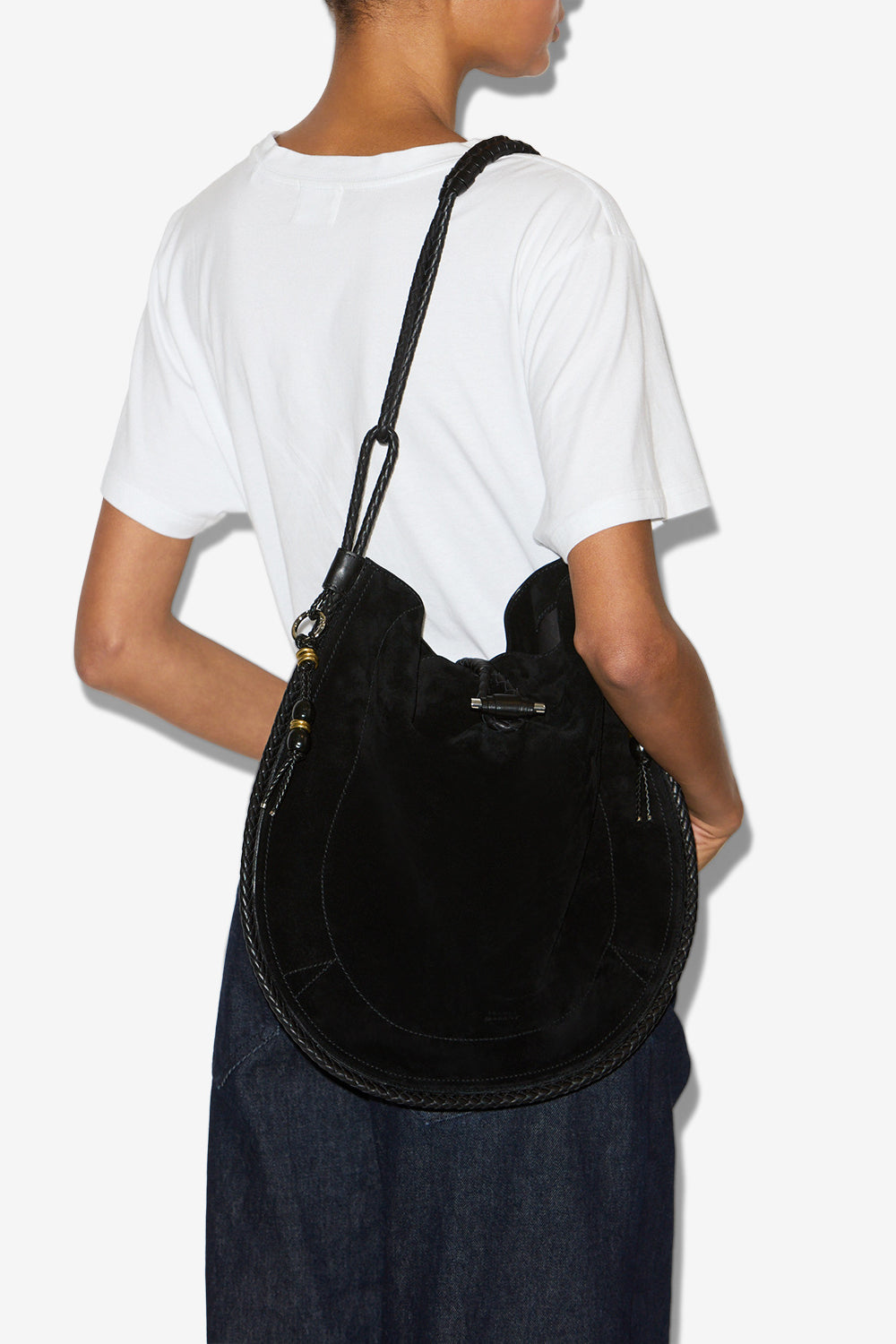 Oskan hobo soft suede leather bag - Black and silver - Woman - 4