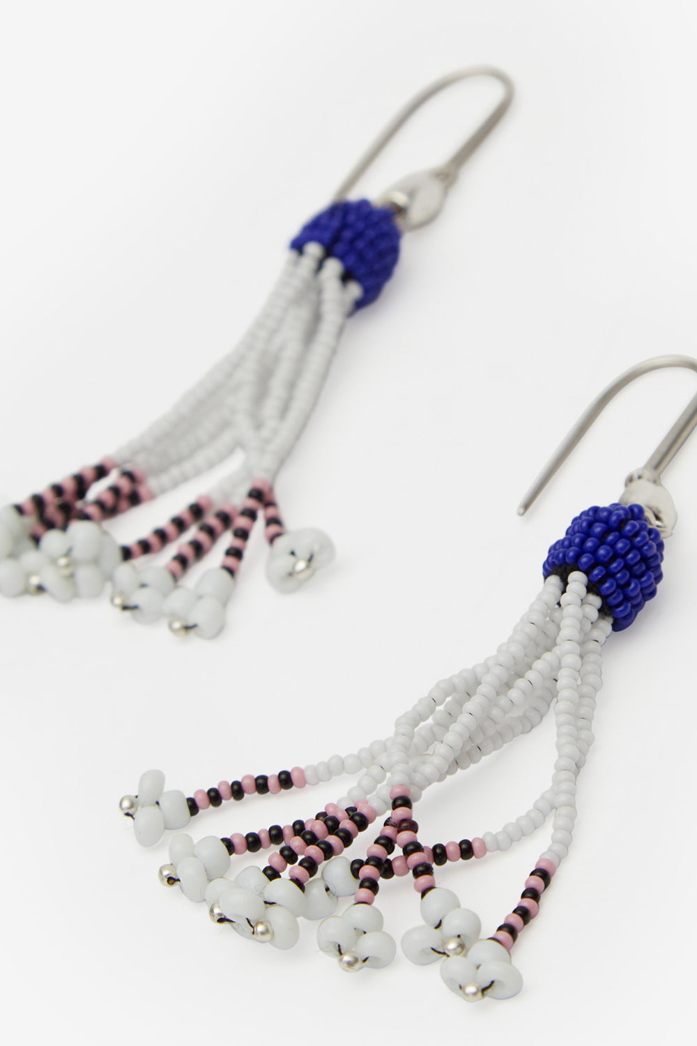 Nuna beaded pendant earrings - White and silver - Woman - 2