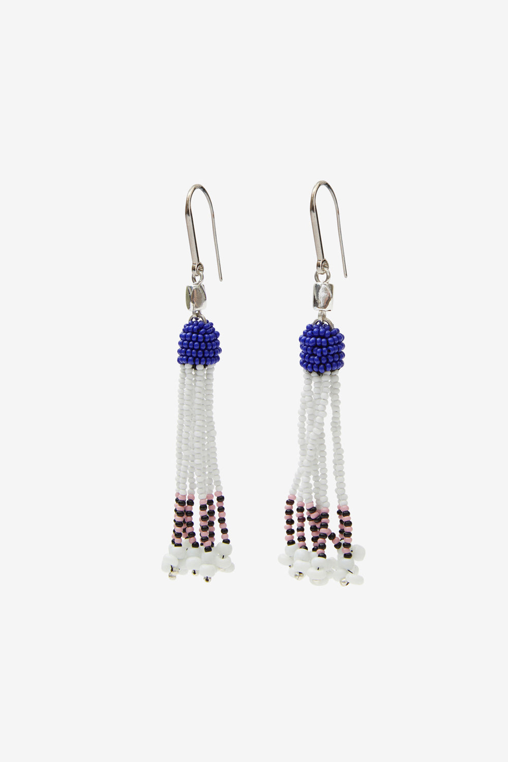 Nuna beaded pendant earrings - White and silver - Woman - 1
