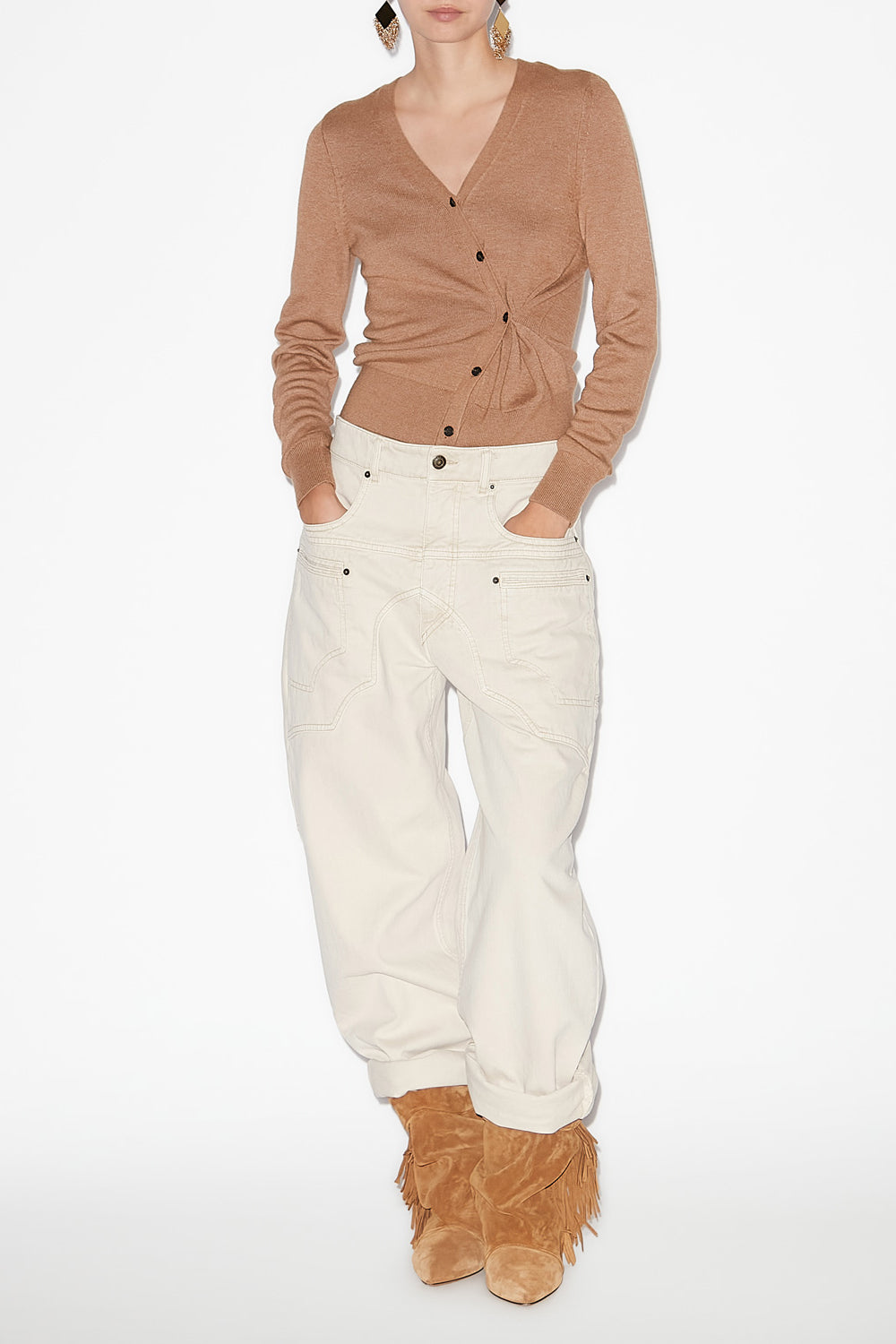 Carline cable knit cardigan - Camel - Woman - 2