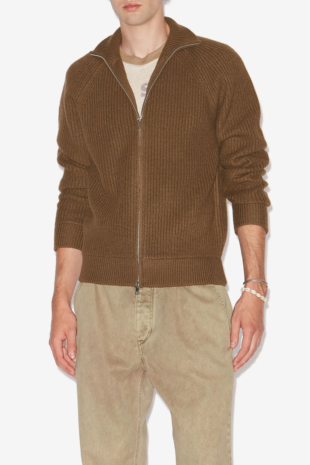 Cardigan rufus in lana merino con cerniera - Bronzo - Man - 4