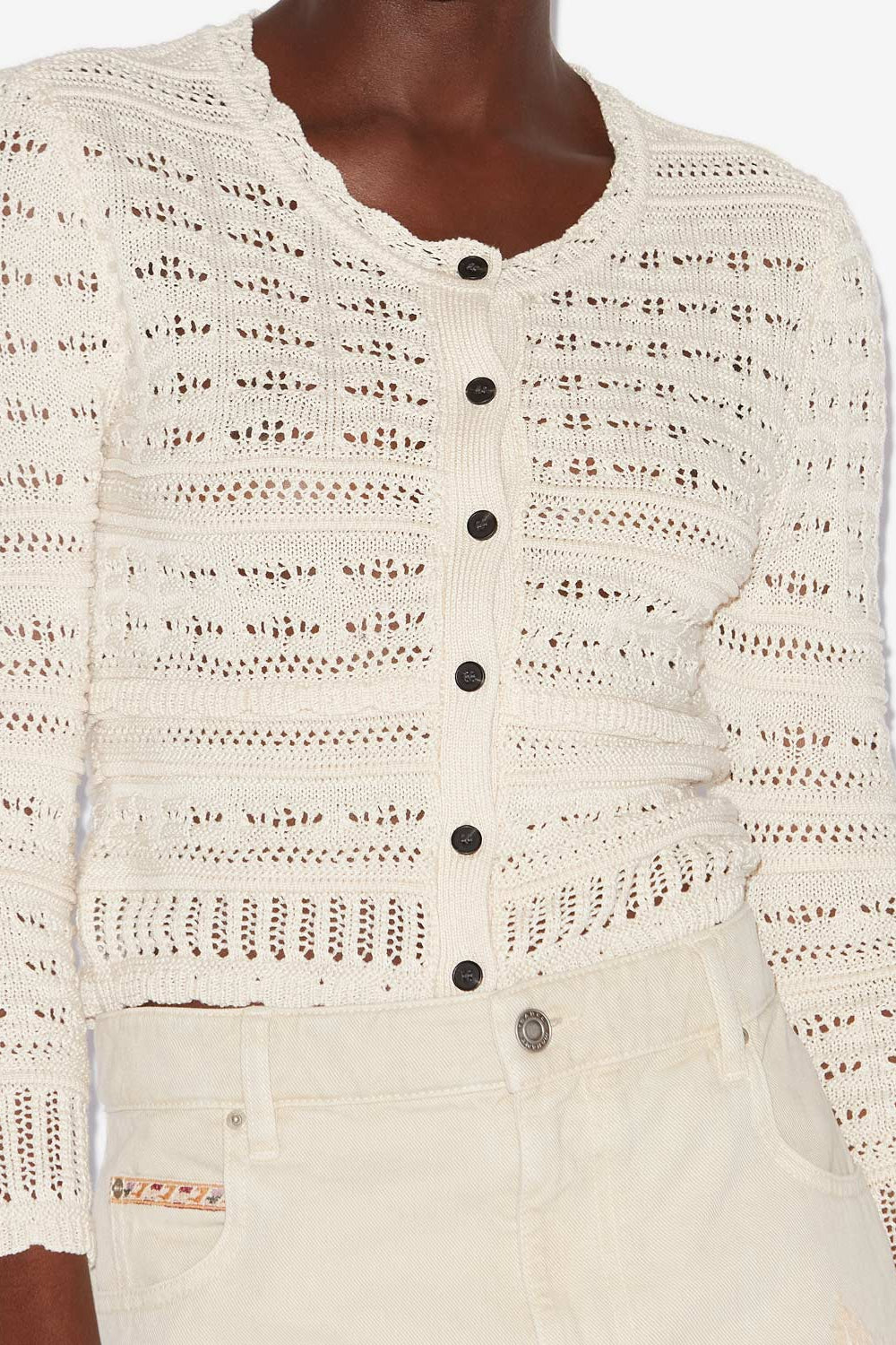 Ajaline short openwork knit cardigan - Ecru - Woman - 3