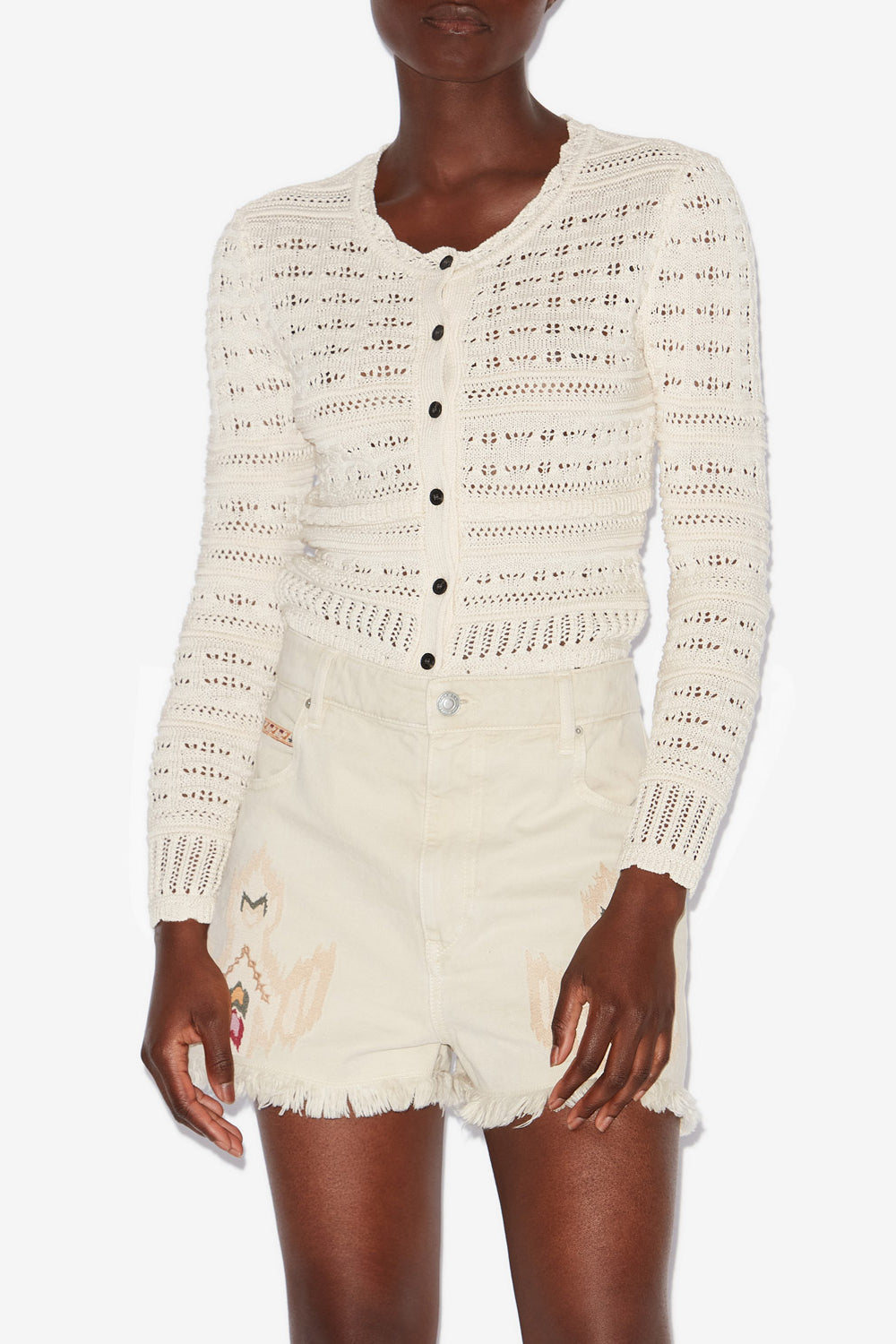 Ajaline short openwork knit cardigan - Ecru - Woman - 4