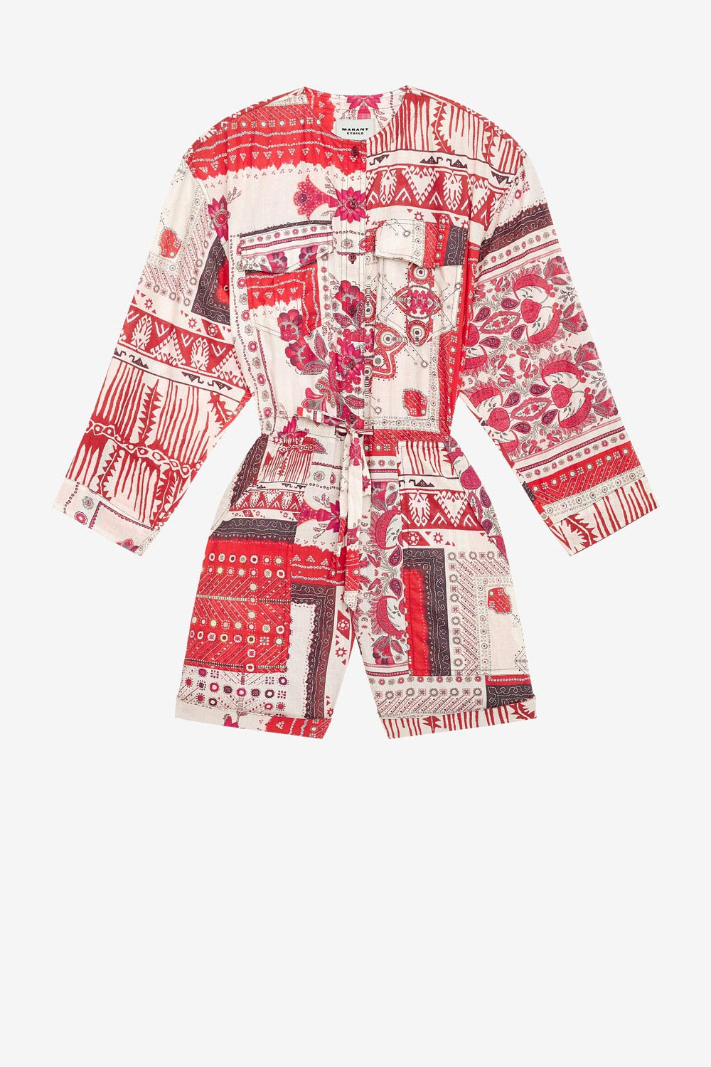 Niely printed cotton voile playsuit - Red and ecru - Woman - 1