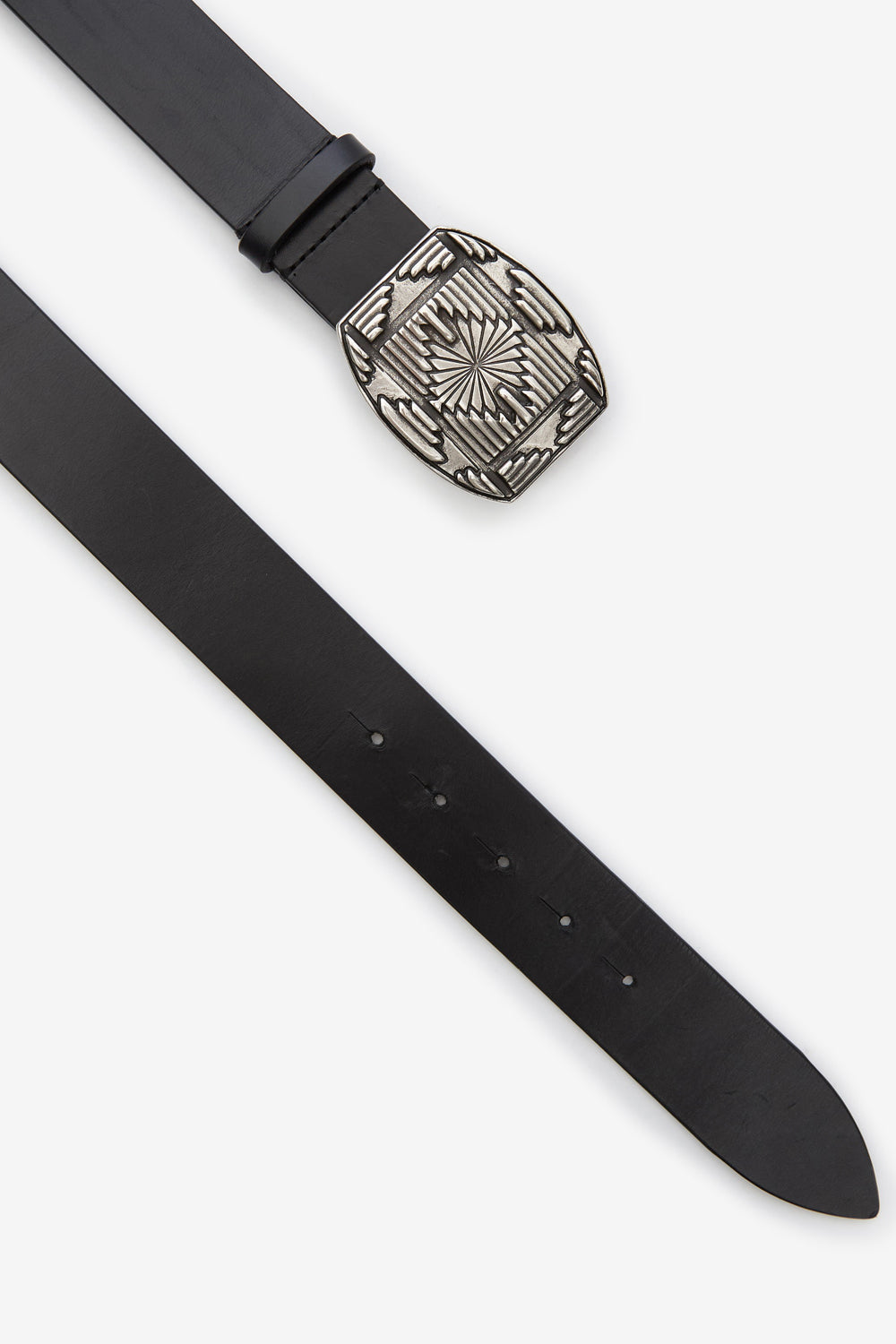 Ceinture square buckle en cuir à boucle ouvragée - Noir - Man - 3