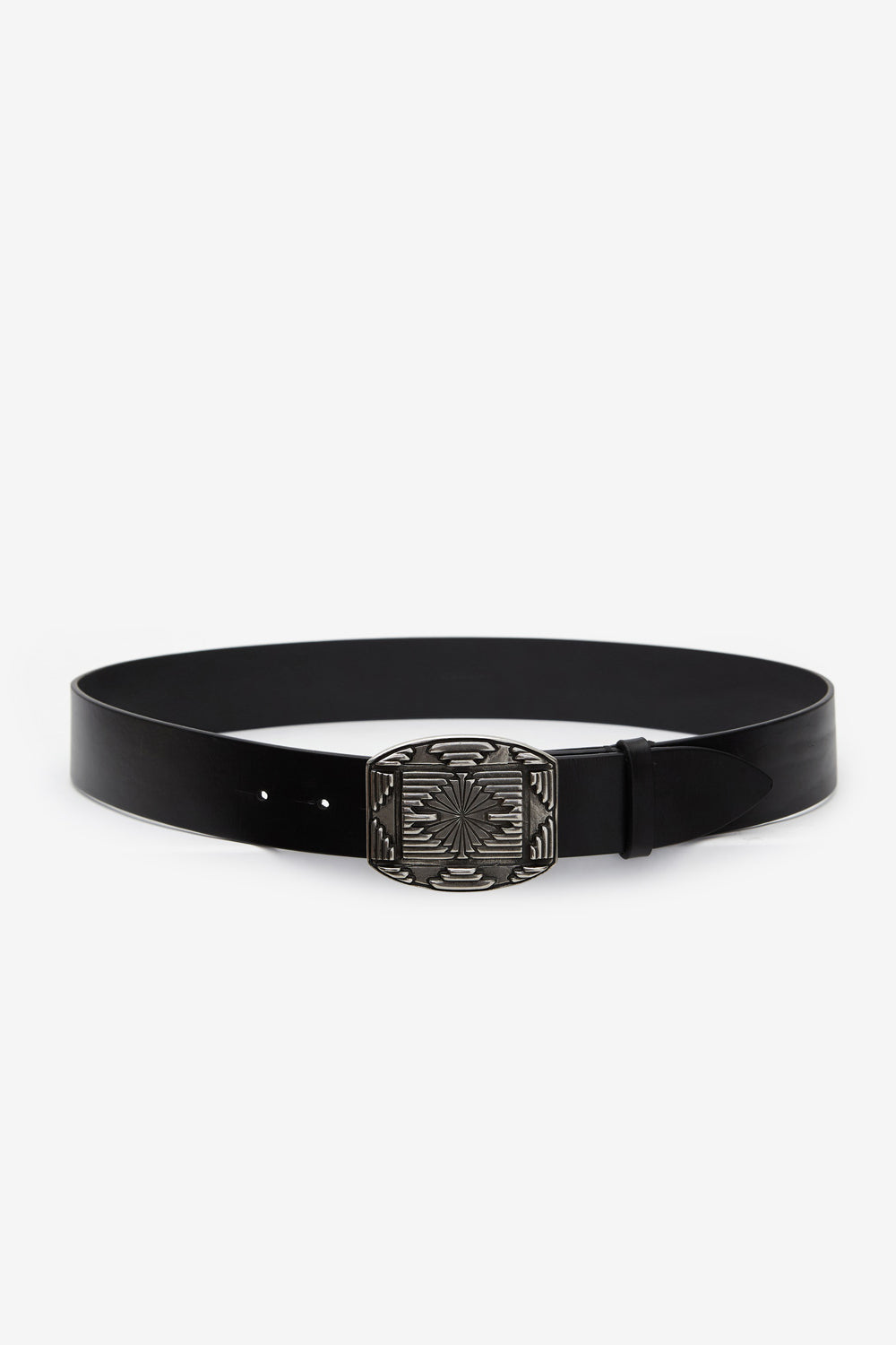 Ceinture square buckle en cuir à boucle ouvragée - Noir - Man - 1