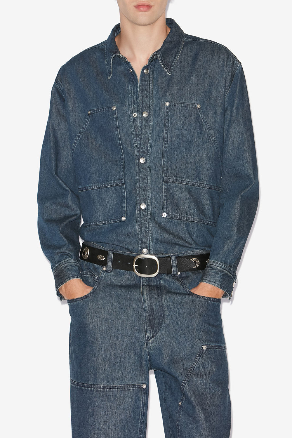Hemd owenn aus leichtem denim - Blau - Man - 4