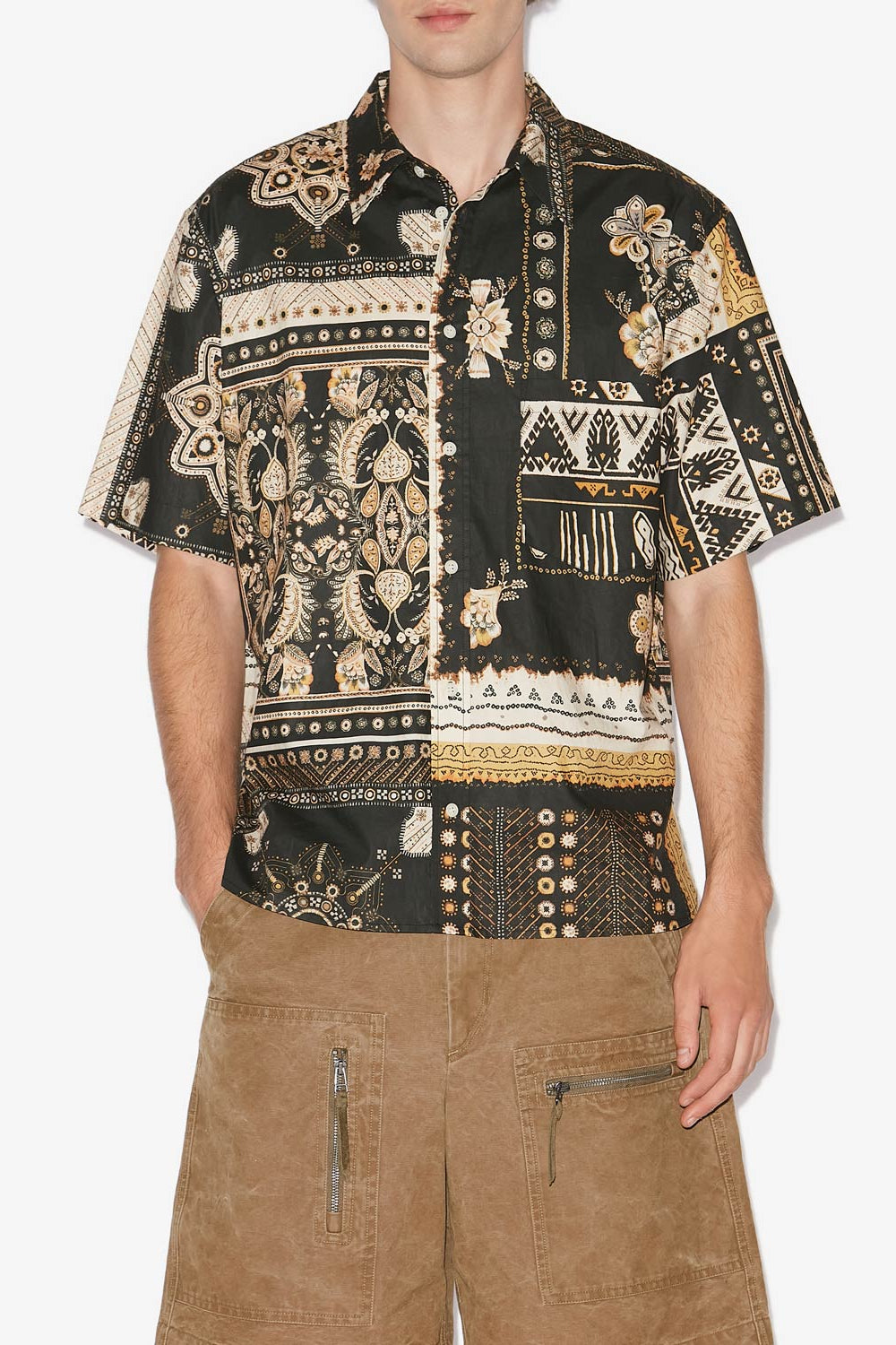 Camicia garlonn stampata a maniche corte - Black-ochre - Man - 4