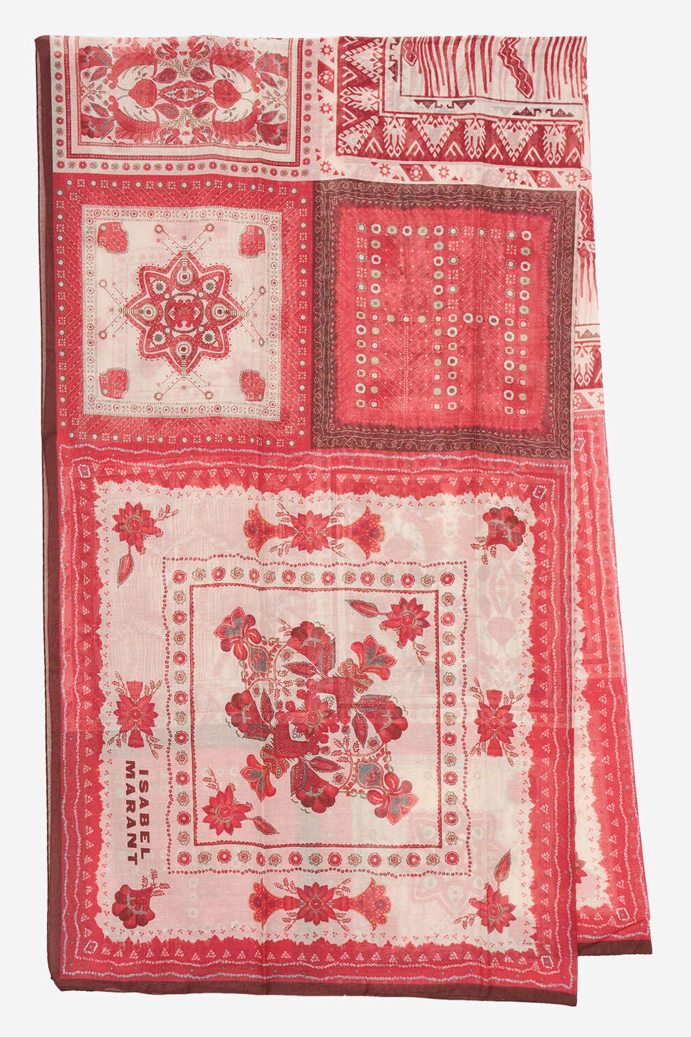 Pareo luana de algodón y seda estampados motivo bandana - Red and ecru - Woman - 1