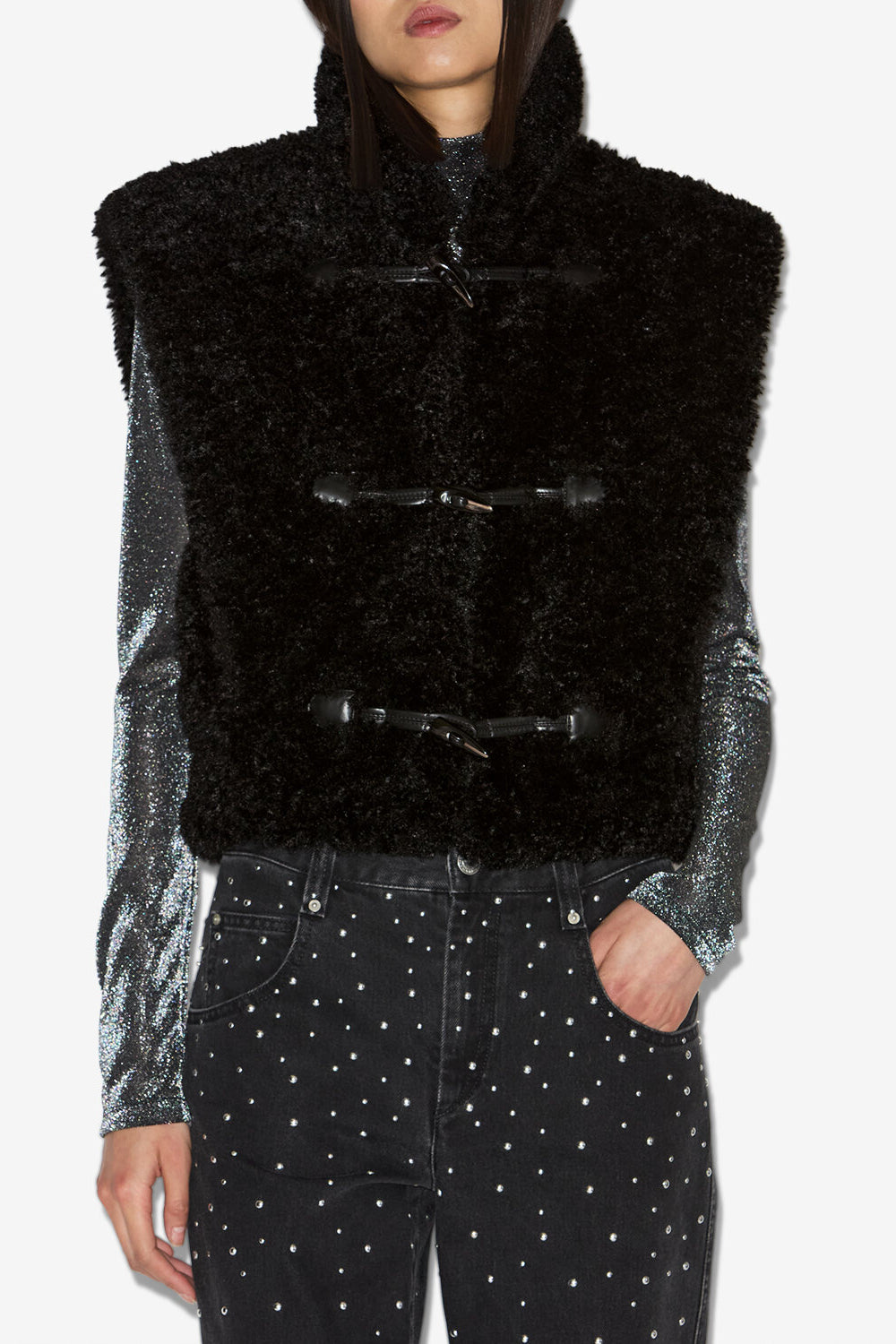 Alisa faux fur vest - Black - Woman - 4