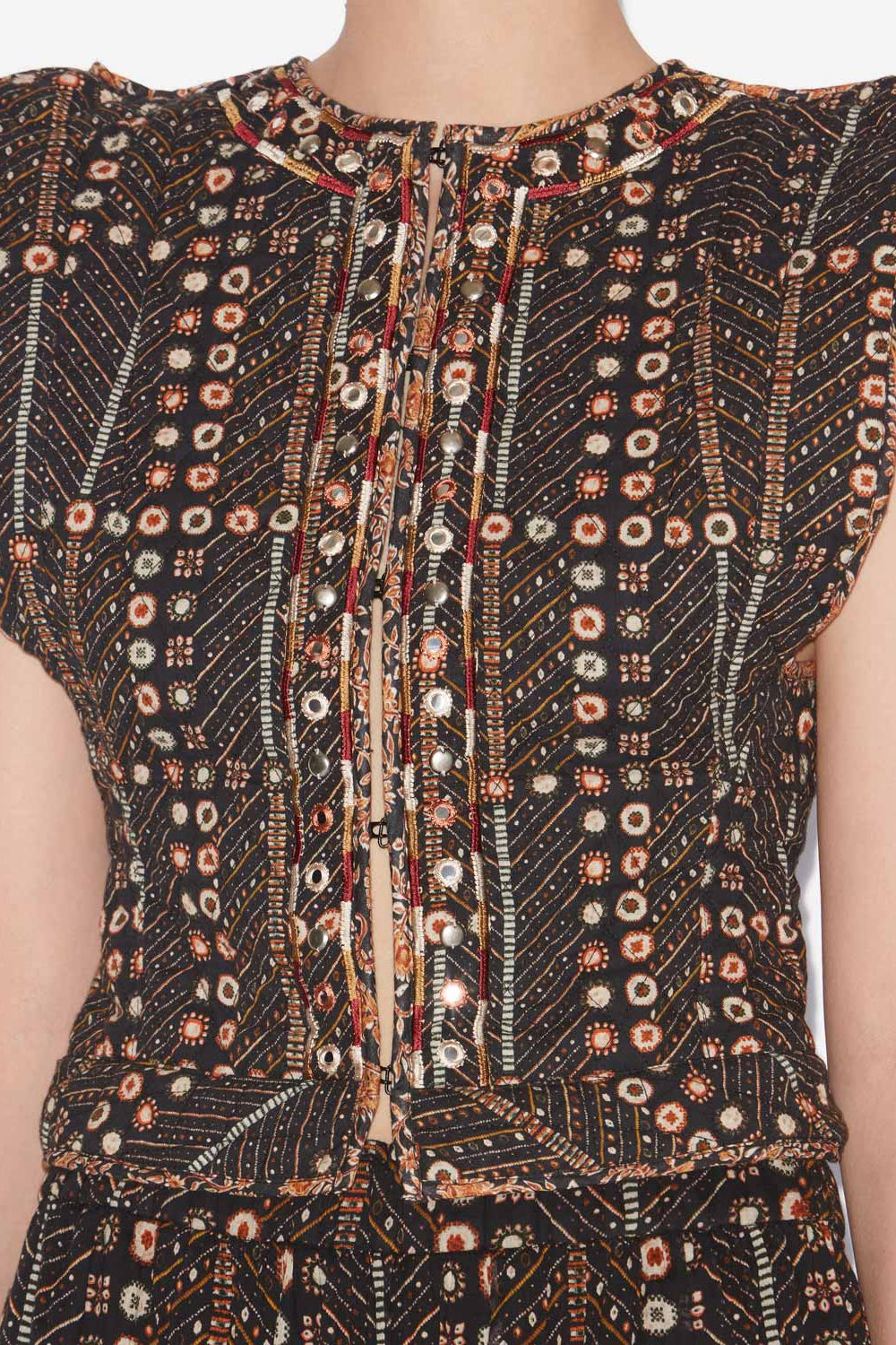 Cerza short printed and embroidered cotton cardigan - Black - Woman - 3