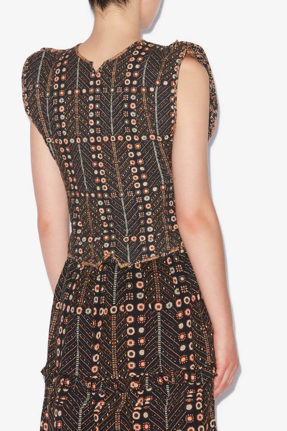 Cerza short printed and embroidered cotton cardigan - Black - Woman - 5