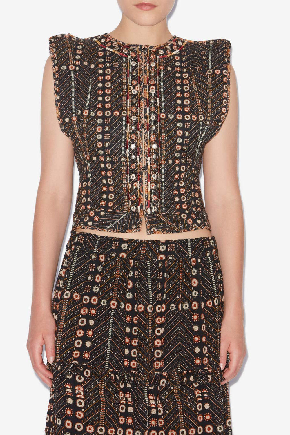 Cerza short printed and embroidered cotton cardigan - Black - Woman - 4