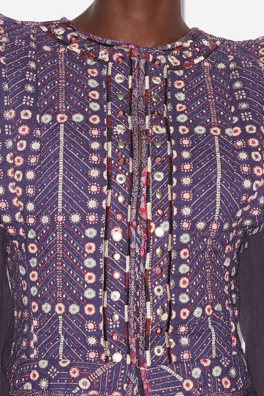 Cerza short printed and embroidered cotton cardigan - Purple - Woman - 3