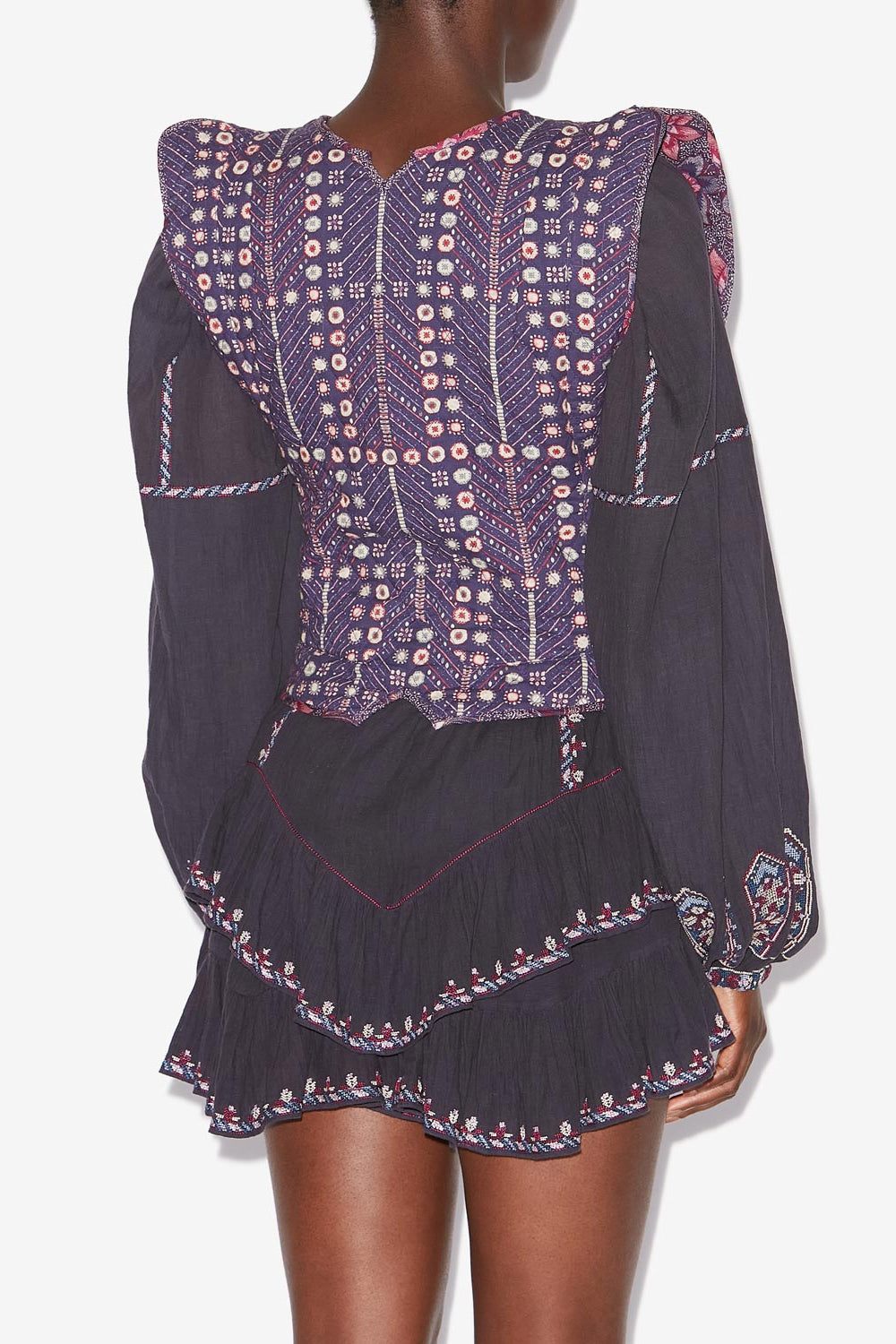 Cerza short printed and embroidered cotton cardigan - Purple - Woman - 5