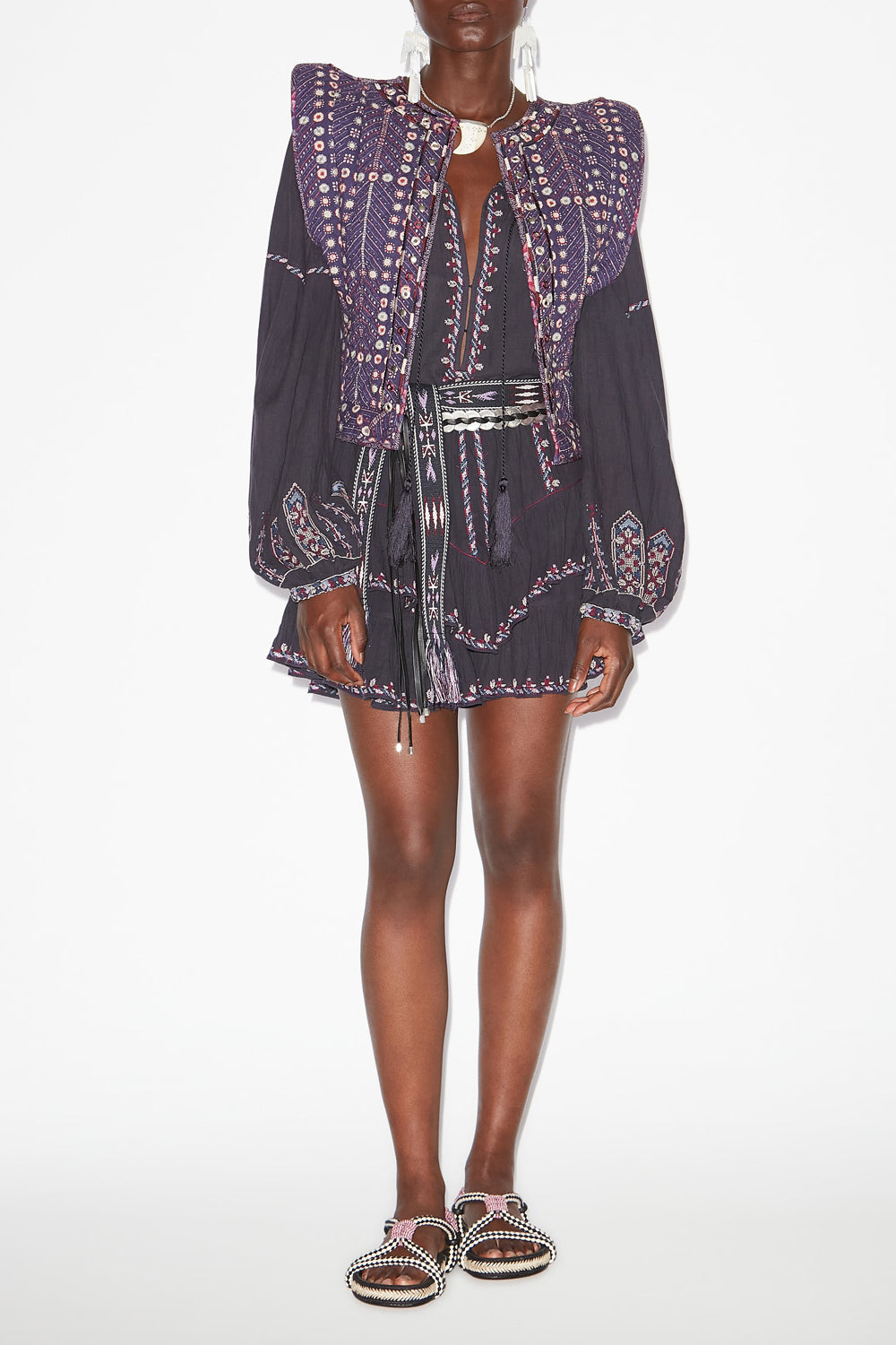 Cerza short printed and embroidered cotton cardigan - Purple - Woman - 2