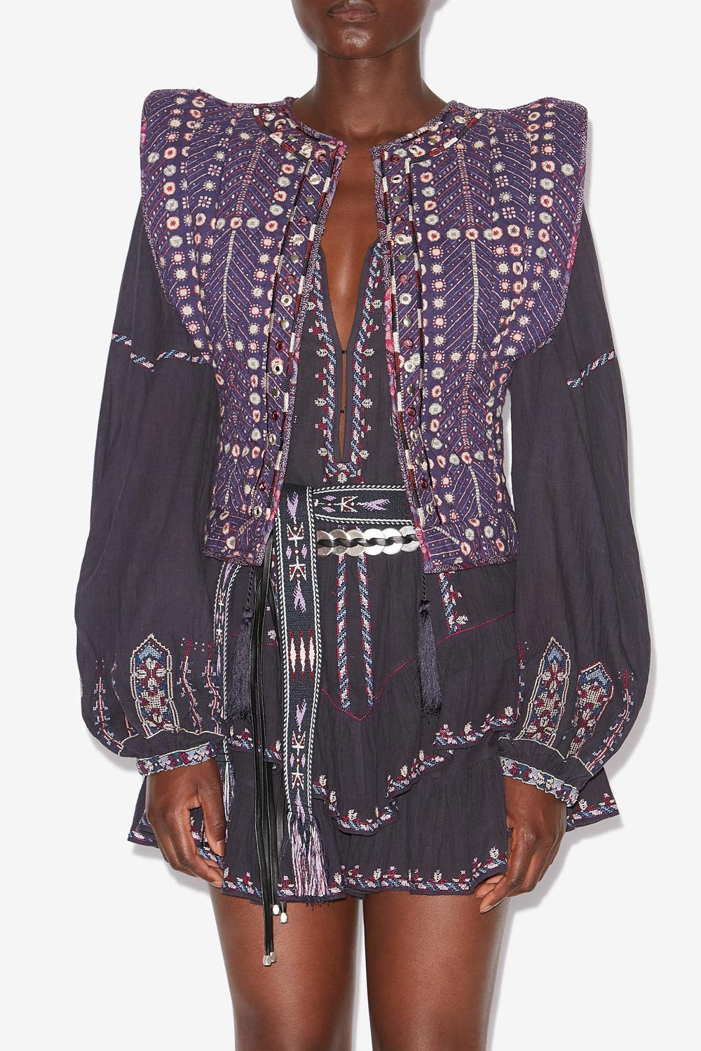 Cerza short printed and embroidered cotton cardigan - Purple - Woman - 4
