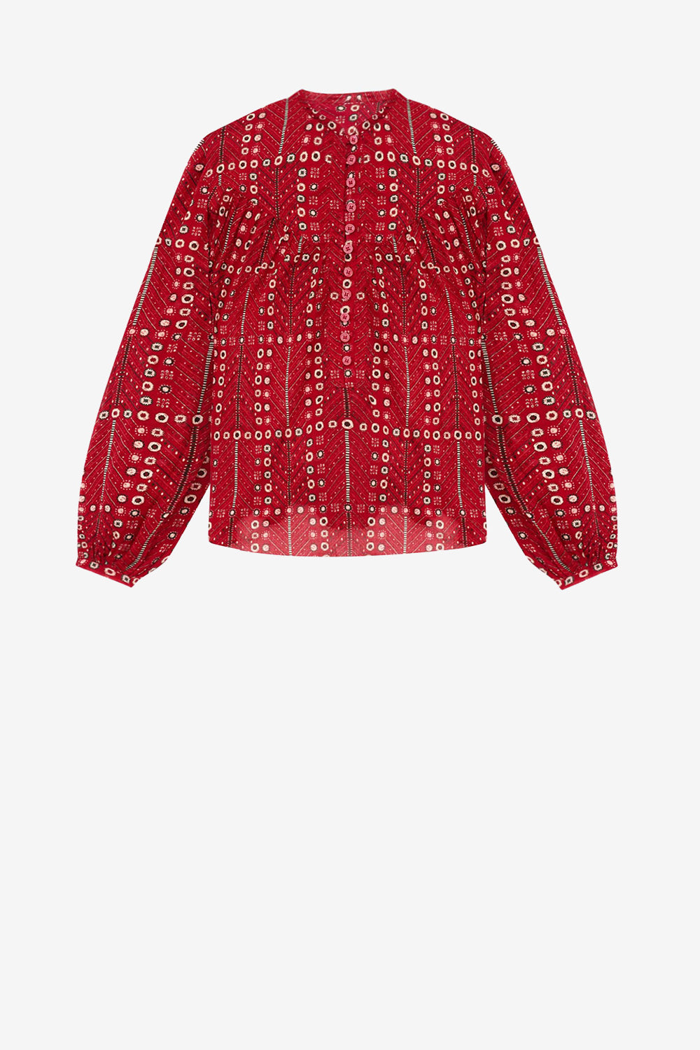 Salika printed and gathered cotton voile blouse - Red - Woman - 1